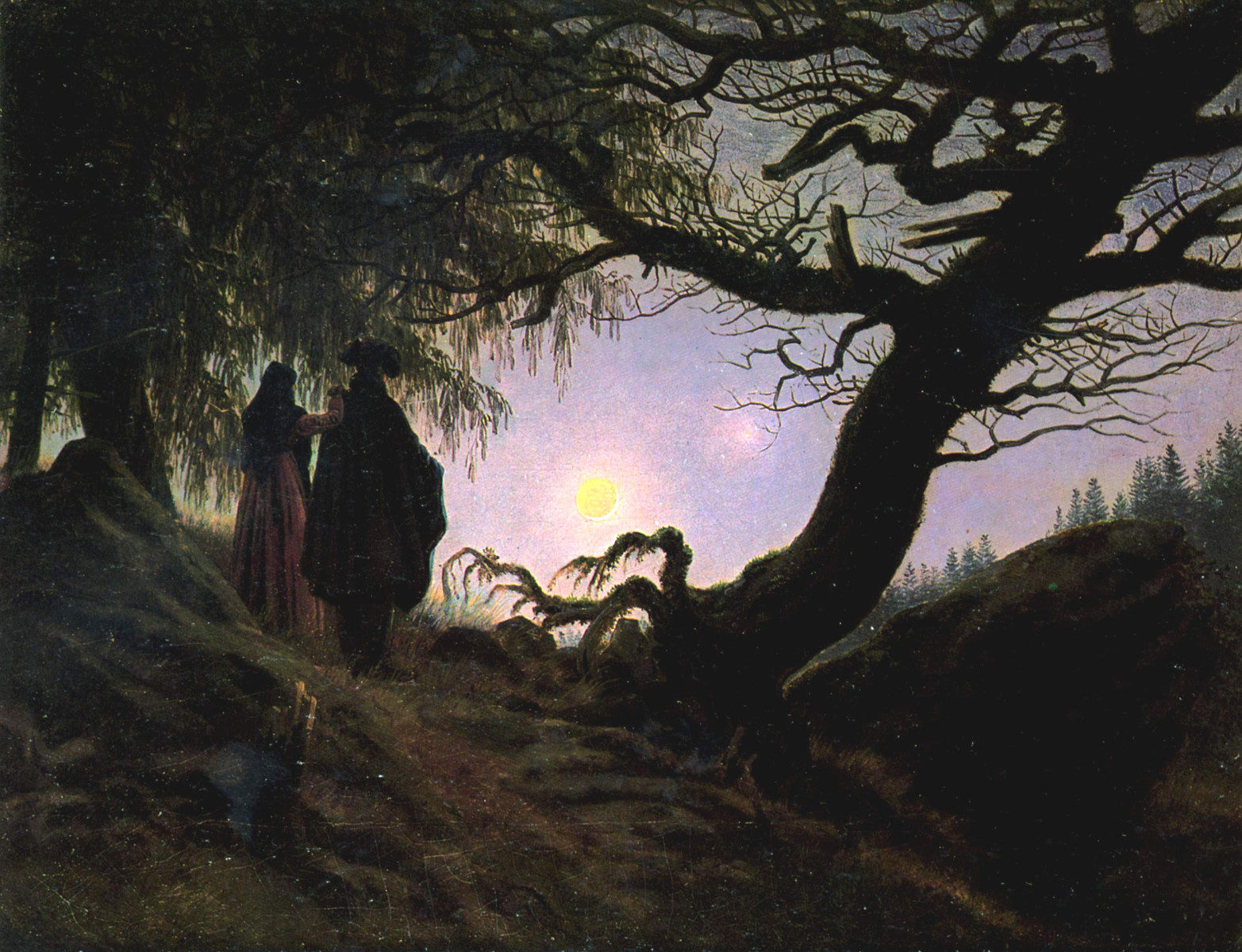 Un uomo e una donna in contemplazione della luna di Caspar David Friedrich