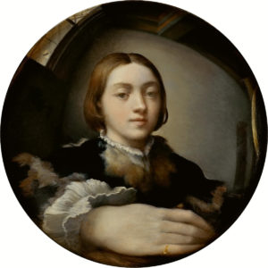 Parmigianino, Autoritratto entro uno specchio convesso, 1524 circa, olio su tavola convessa, 24,4 x 24,4 cm. Vienna, Kunsthistorisches Museum
