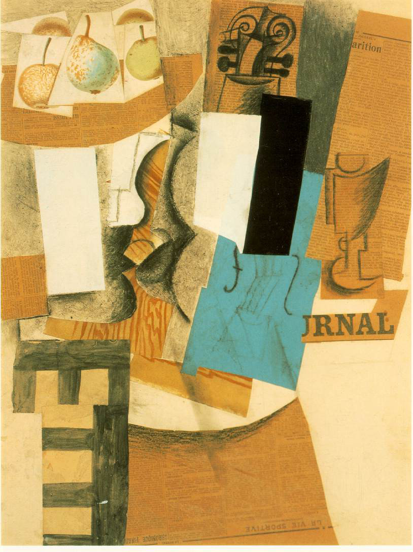 Alzata con frutti, violino e bicchiere di Pablo Picasso
