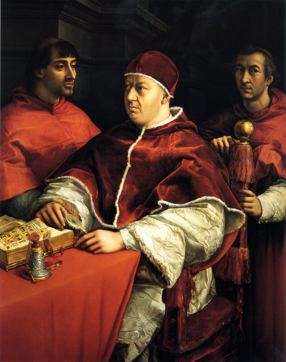 Papa Leone X con i cardinali Luigi De Rossi e Giulio de' Medici di Raffaello Sanzio