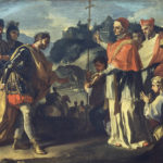 incontro di Ratchis, re dei Longobardi e di papa Zaccaria durante l&rsquo;assedio di Perugia di Francesco Solimena