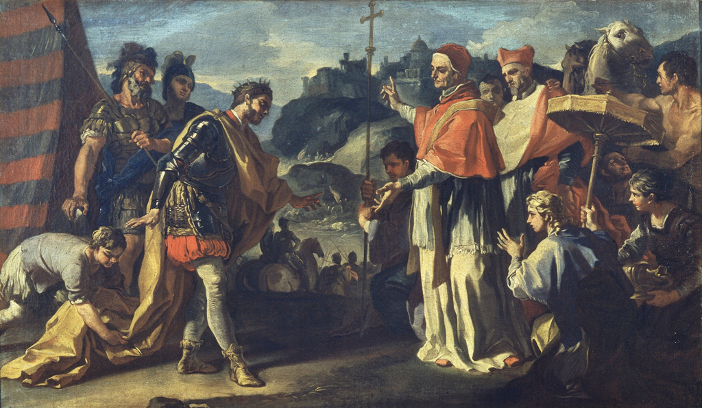 incontro di Ratchis, re dei Longobardi e di papa Zaccaria durante l’assedio di Perugia di Francesco Solimena