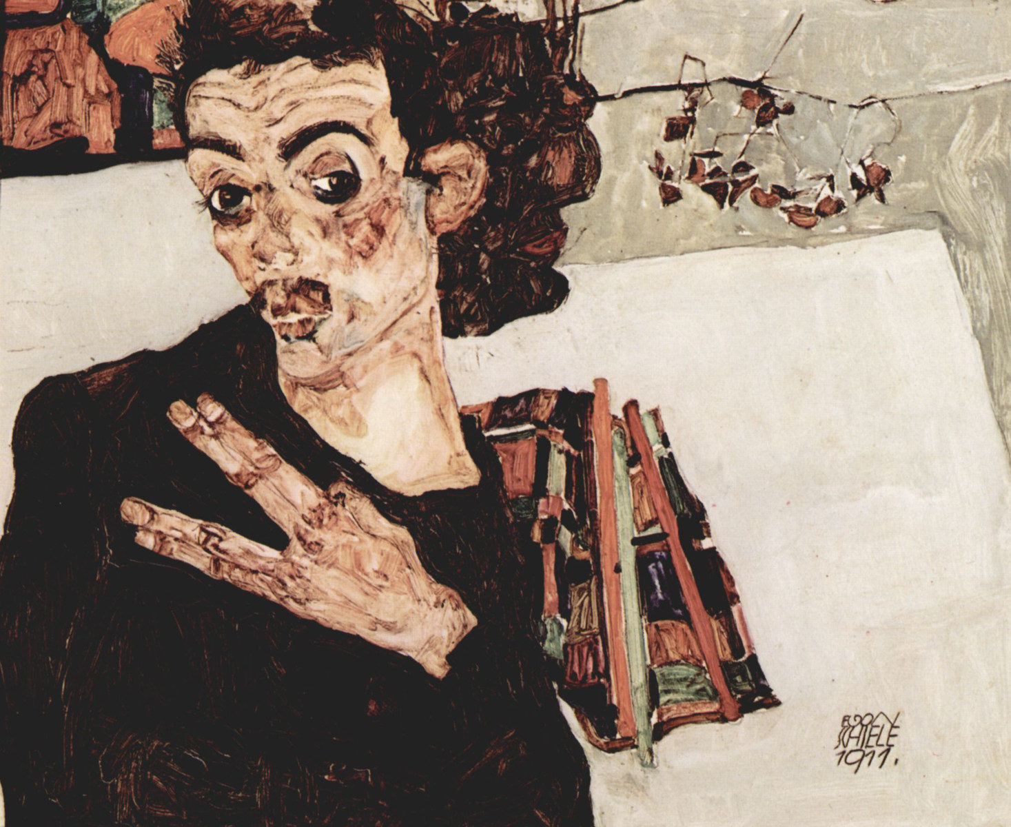 Autoritratto con dita aperte di Egon Schiele