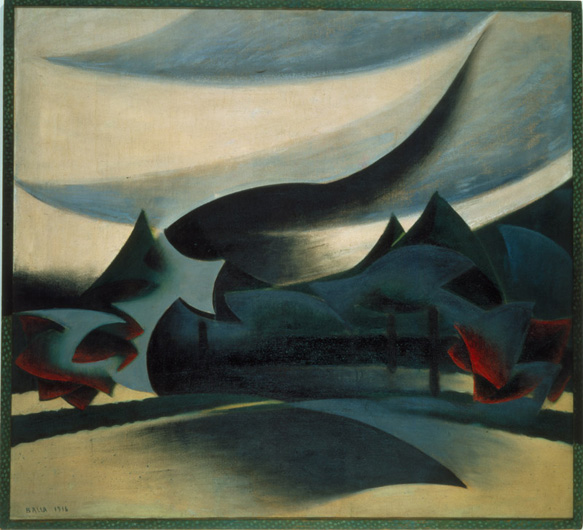 Velo di vedova + paesaggio (corazzata + vedova + vento) di Giacomo Balla
