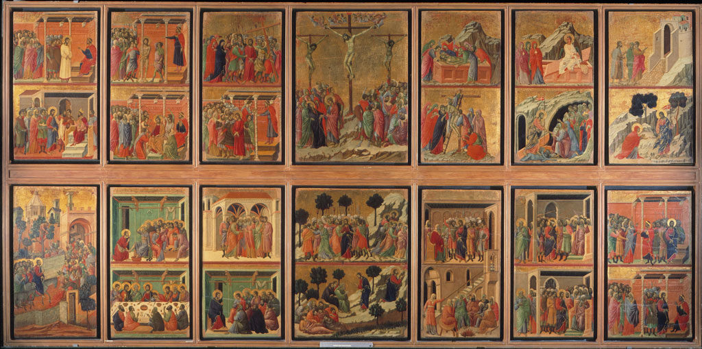 Maestà di Duccio di Buoninsegna,retro, le storie della Passione di Gesù