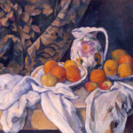 Natura morta con tenda e brocca a fiori di Paul Cezanne