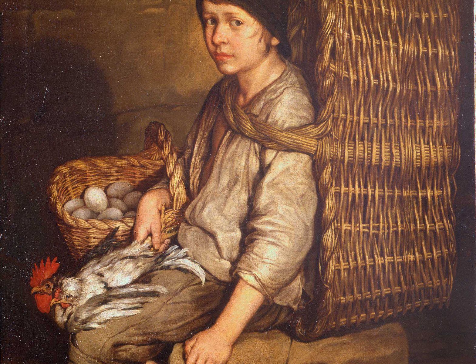 Portarolo seduto con cesta a tracolla uova e pollame di Pitocchetto (Giacomo Ceruti)