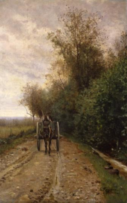 Strada tra boscaglie (Strada fiancheggiata da boscaglie) di Ernesto Rayper