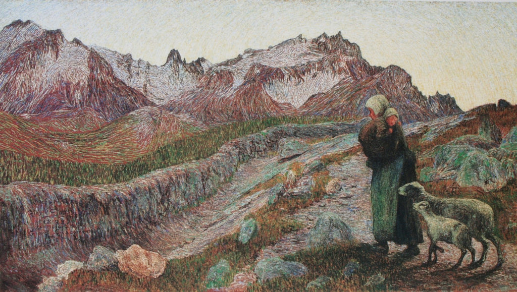 Giovanni Segantini, Giovanni Giacometti, Le due madri (Die beiden Mütter), 1899/1900, olio su tela, 69x125 cm, Kunstmuseum Chur