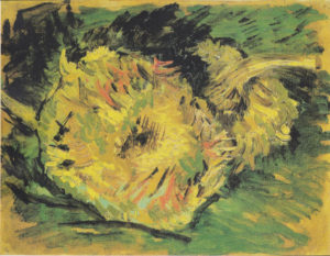 Due girasoli recisi in verde e giallo di Vincent Van Gogh