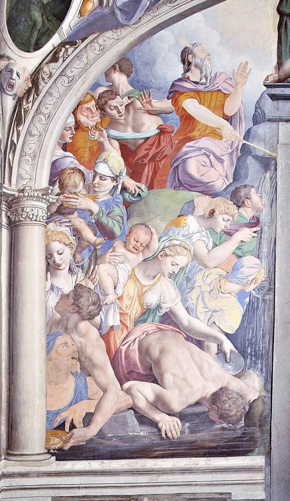 Lato sinistro della decorazione Mosè fa scaturire l'acqua dalla roccia di Agnolo Bronzino