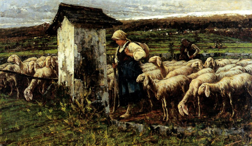 Francesco Filippini, Sosta - Gregge - Vespero, 1891 circa, olio su tela, 104 x 177 cm. Brescia, Musei Civici d'Arte e storia