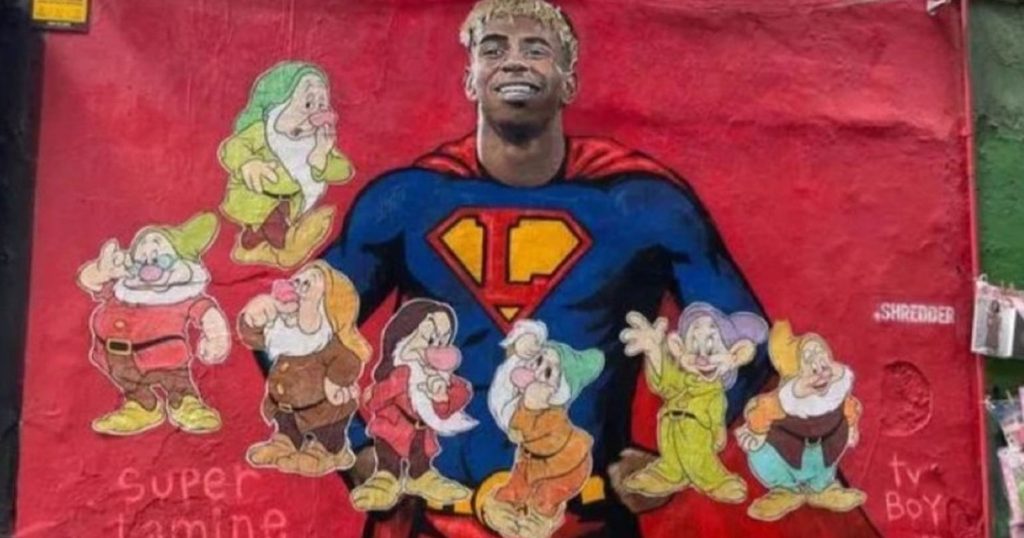 Il Murale di Lamine Yamal di TV Boy con l'intervento dei Sette Nani