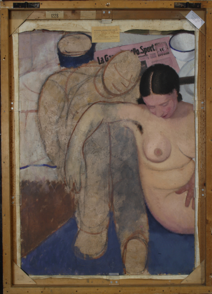 Nudo di Donna, figura maschile e Gazzetta dello Sport di Felice Casorati