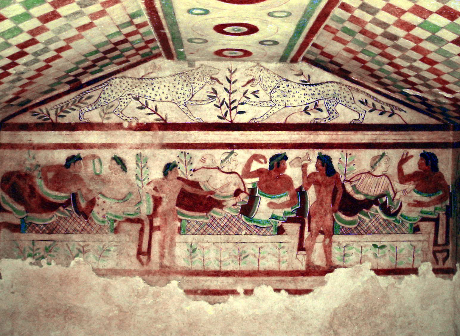 Affresco dei Leopardi e del simposio della Tomba dei Leopardi di Tarquinia