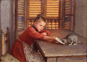 Emilio Longoni, Bambina che gioca con il gatto
