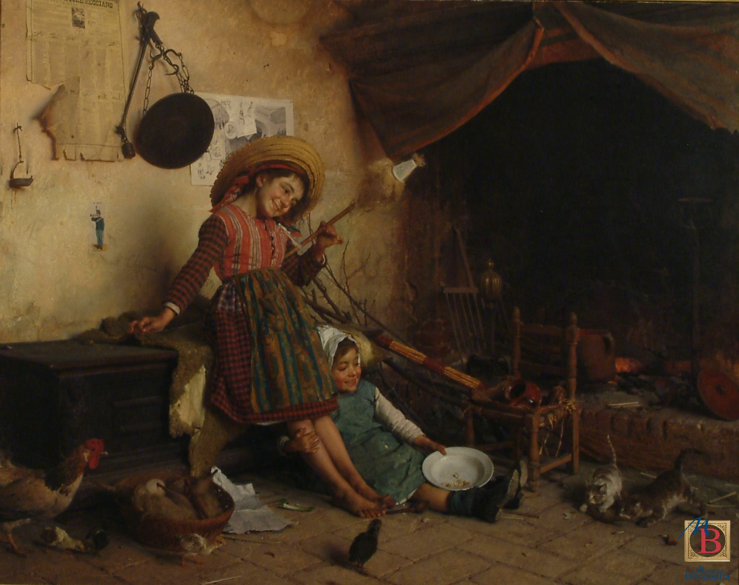 Gaetano Chierici, Ragazzi pulcini e micetti, 1889, olio su tela, 96 x 121,5 cm. Vercelli, Fondazione Museo Francesco Borgogna