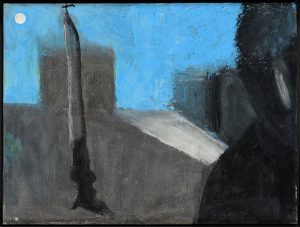 Gino De Dominicis, Io a Roma, 1986, olio su carta telata. Firmato e titolato sul retro, 19 cm x 24,5 cm. Campodarsego, Padova, Fondazione Chiara e Francesco Carraro - Courtesy Fondazione Fondazione Chiara e Francesco Carraro