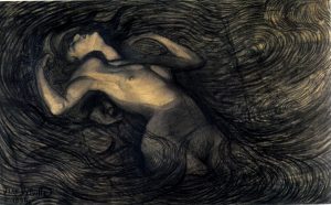 Jean Delville, Le cycle des passions, 1890, gesso nero su carta, 21 x 33,2 cm. Bruxelles, Musées royaux des Beaux-Arts de Belgique