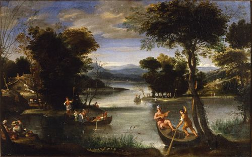 Paesaggio con fiume e barche di Domenico Zampieri detto il Domenichino