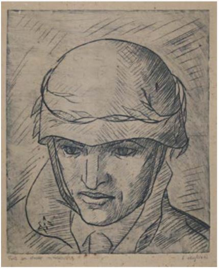 Fante con elmetto mimetizzato di Edmondo Migliorini