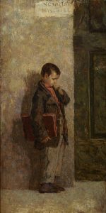 Emilio Longoni, Chiuso fuori di scuola, 1878, olio su tela, 46 x 24,5 cm. Tortona, Pinacoteca Divisionismo