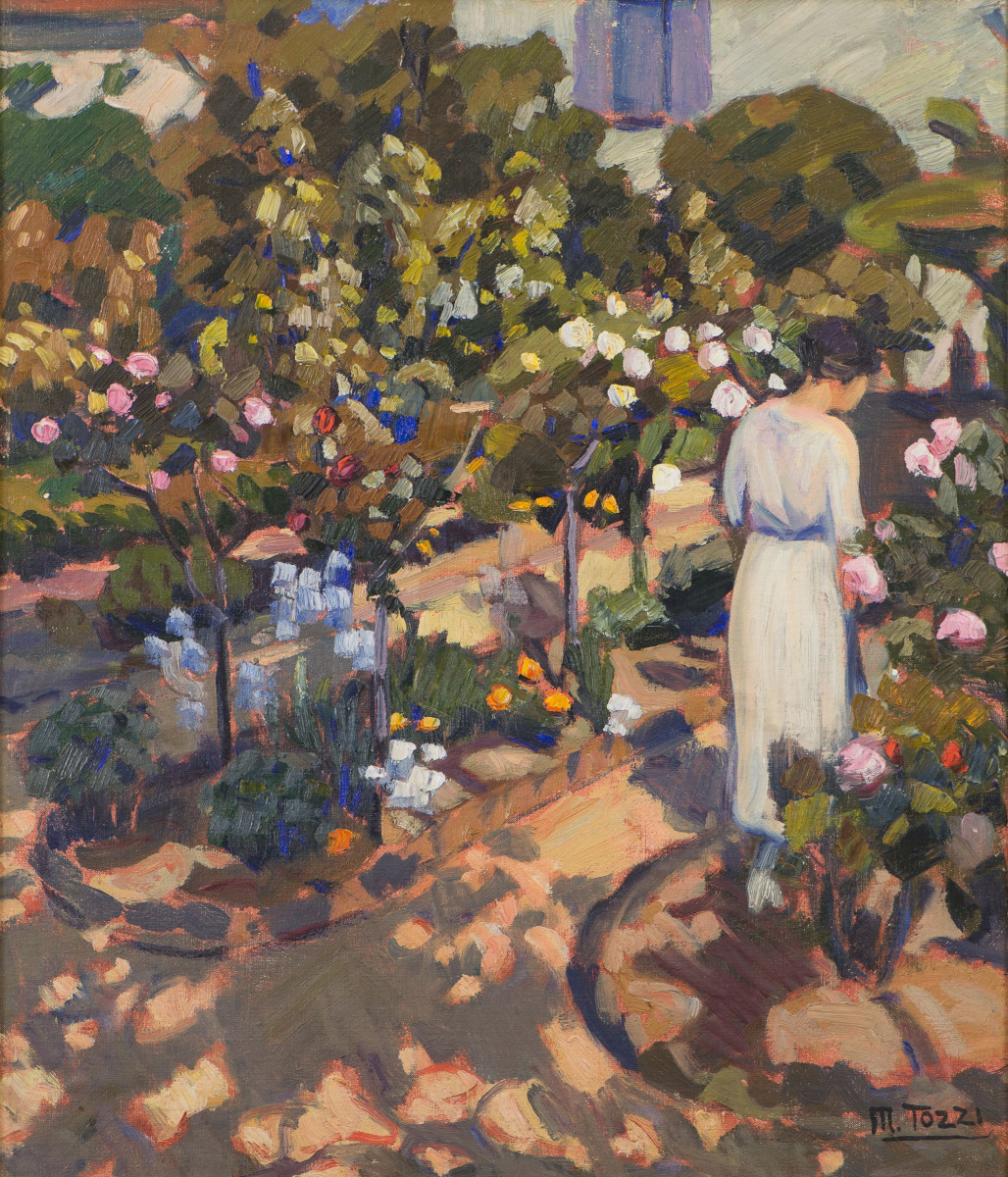 Mario Tozzi, Il giardino di Lignorelles (Nel giardino fiorito), 1920, olio su tela, 66 x 57 cm. Verbania, Museo del Paesaggio, dono di Arnaldo Tozzi