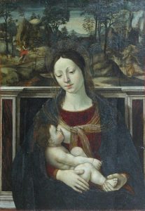 Madonna con il bambino e due Santi sullo sfondo di Giovanni Martino Spanzotti
