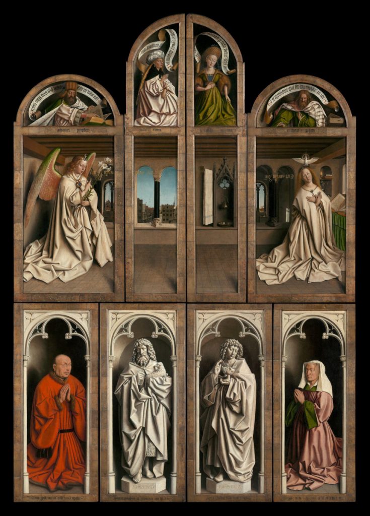 Polittico dell'Agnello Mistico o Polittico di Gand di Jan van Eyck - i pannelli sovrapponibili in posizione di chiusura