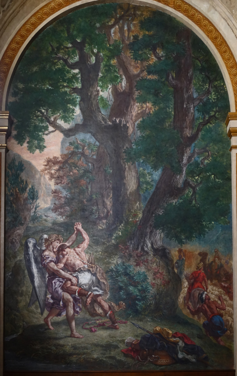 Lotta di Giacobbe con l'angelo di Eugène Delacroix