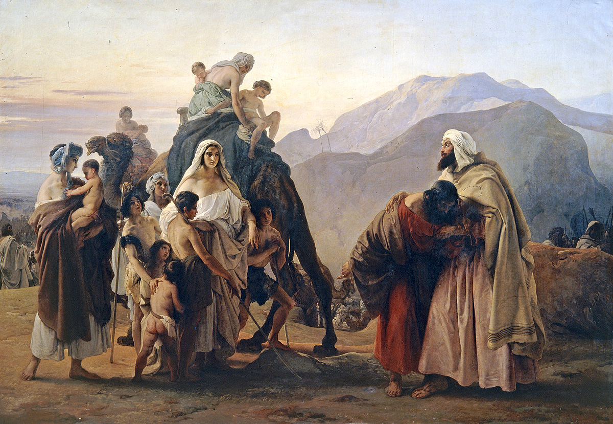 Giacobbe incontratosi con Esaù, e inchinandosi a lui sette volte, gli mostra il gregge ed i cammelli di Francesco Hayez