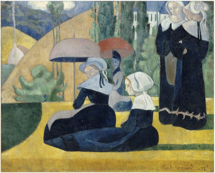 Donne bretoni con ombrelli di Emile Bernard