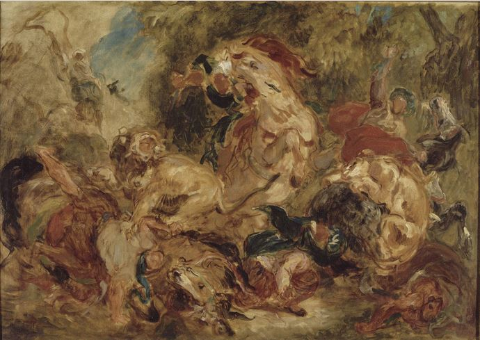 La caccia ai leoni di Eugène Delacroix
