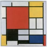 Composizione con piano rosso grande, giallo, nero, grigio e blu di Piet Mondrian