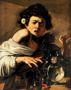 Caravaggio, Ragazzo morso da un ramarro, circa 1595-1596, olio su tela, 65,8 x 52,3 cm Firenze, Fondazione di studi di storia dell'arte Roberto Longhi Prima versione dell'opera.