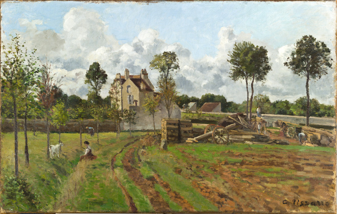 Allée de la Tour-du-Jongleur et maison de M. Musy, Louveciennes di Camille Pissarro