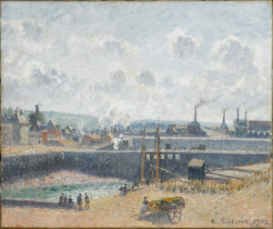 Dieppe, bassin Duquesne. Mar&eacute;e basse, soleil, matin di Camille Pissarro