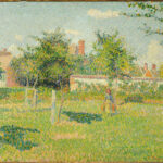 Femme dans un clos, soleil de printemps dans le pré à Eragny di Camille Pissarro