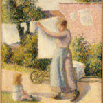 Femme étendant du linge di Camille Pissarro