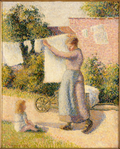 Femme étendant du linge di Camille Pissarro
