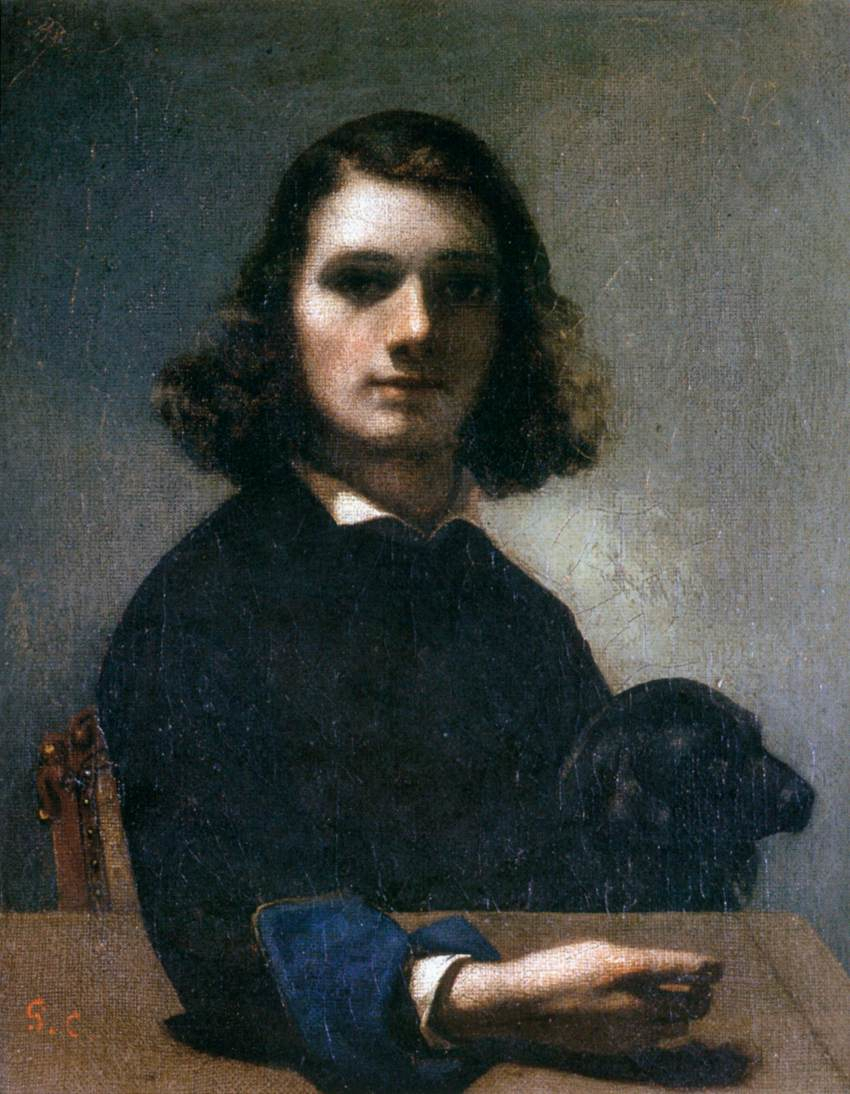 Piccolo ritratto dell'artista con cane nero di Gustave Courbet