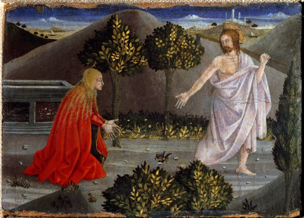 Giuliano Amidei?, Noli me tangere, tempera su tavola di legno, XV secolo. Sansepolcro, Museo Civico